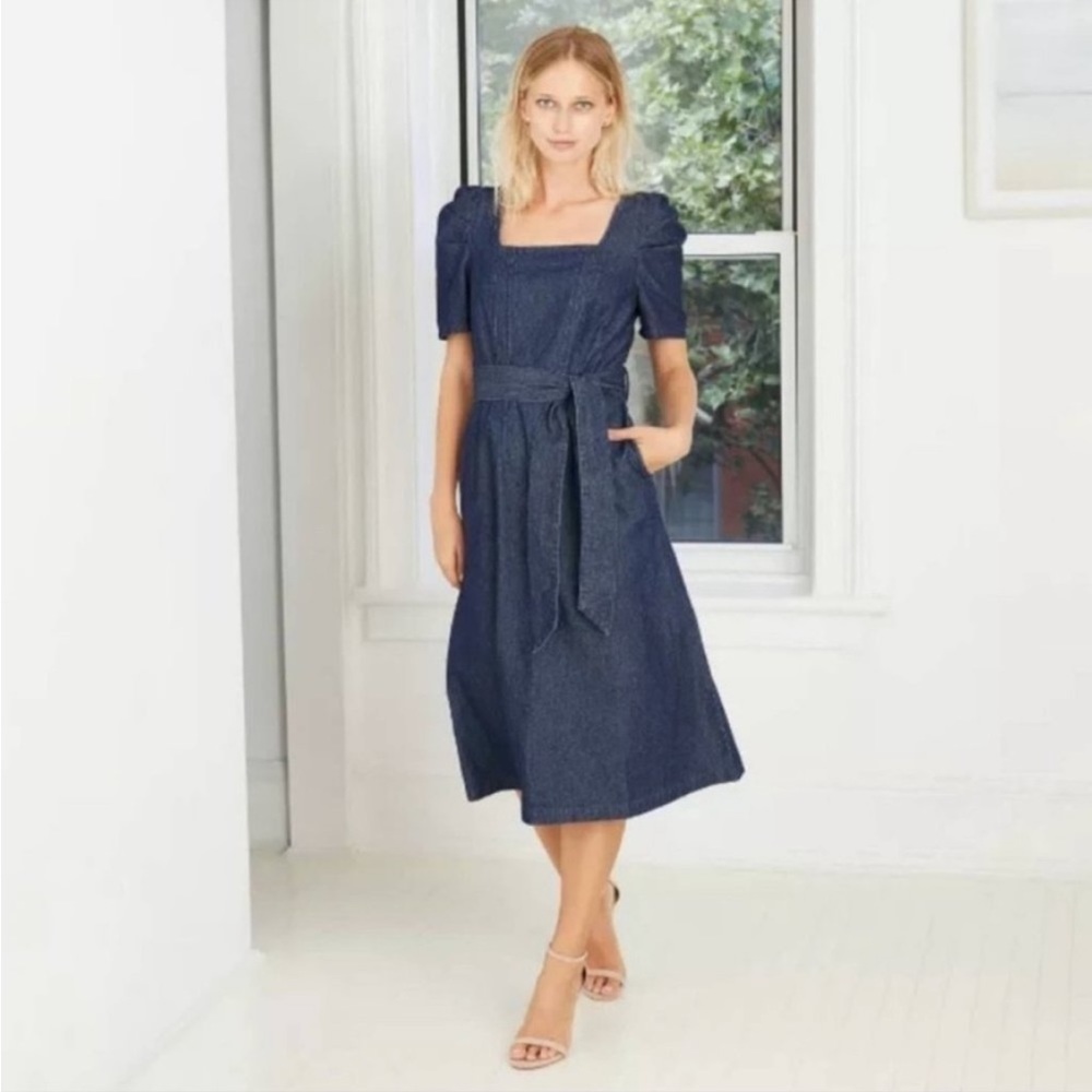 Who What Wear Puff Sleeve Indigo Denim Dress Sz M